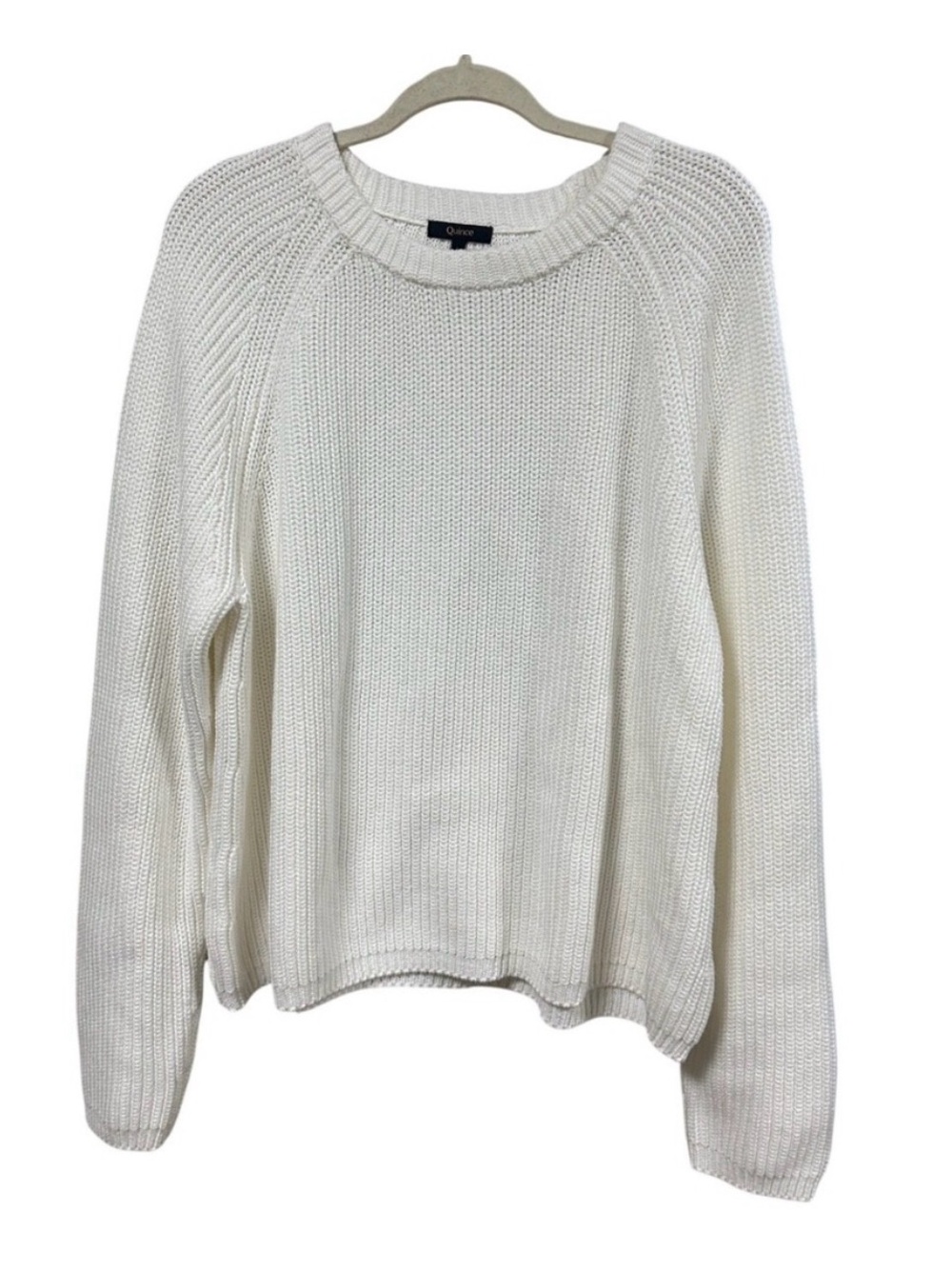 Quince Women's 100% Cotton Fisherman Cream Knit Crewneck Sweater